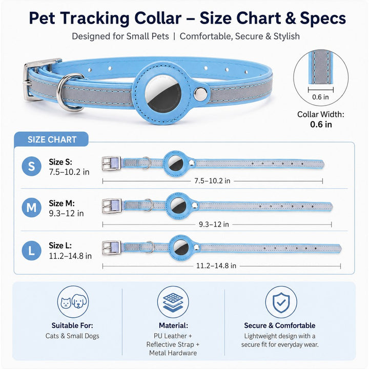 AirTag-Compatible Reflective Pet Tracking Collar for Cats & Small Dogs