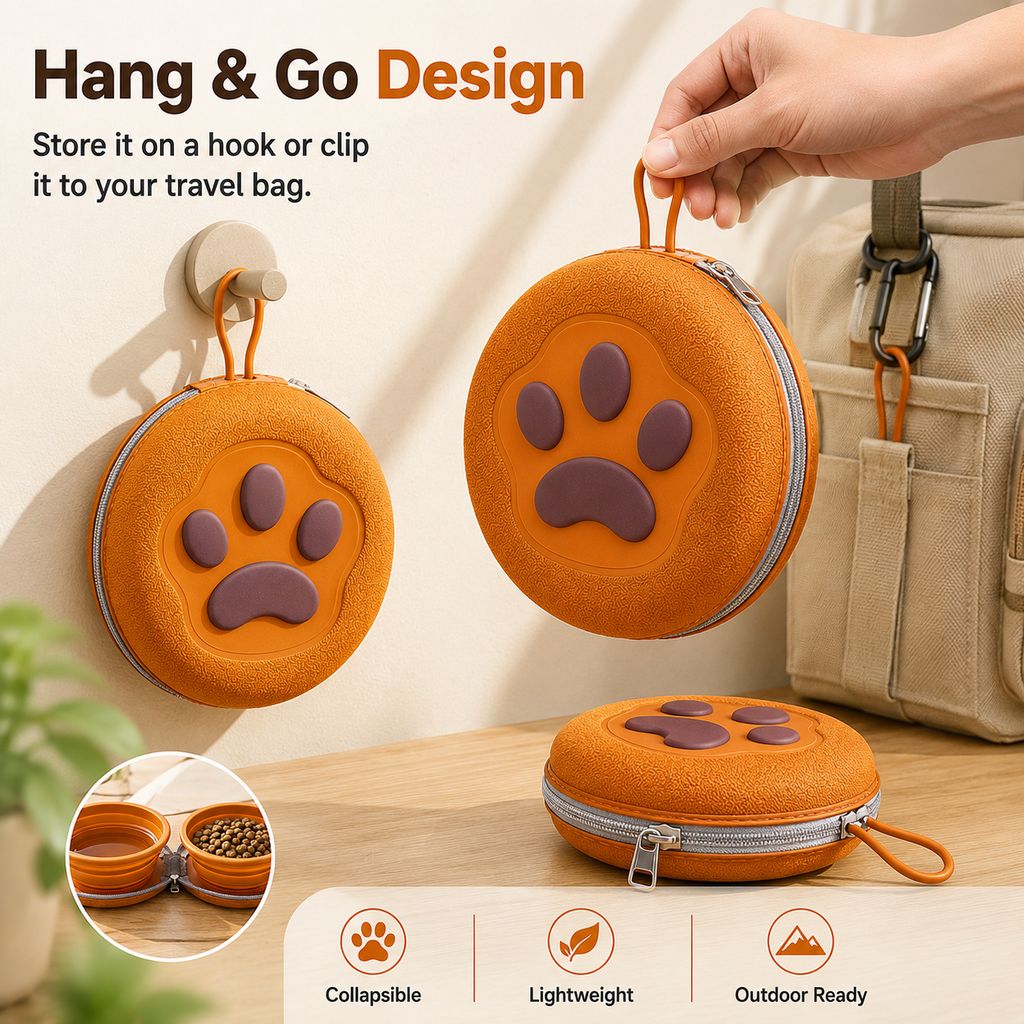 Paw-Shaped Collapsible Pet Travel Bowl Set for Walks, Camping & Road Trips