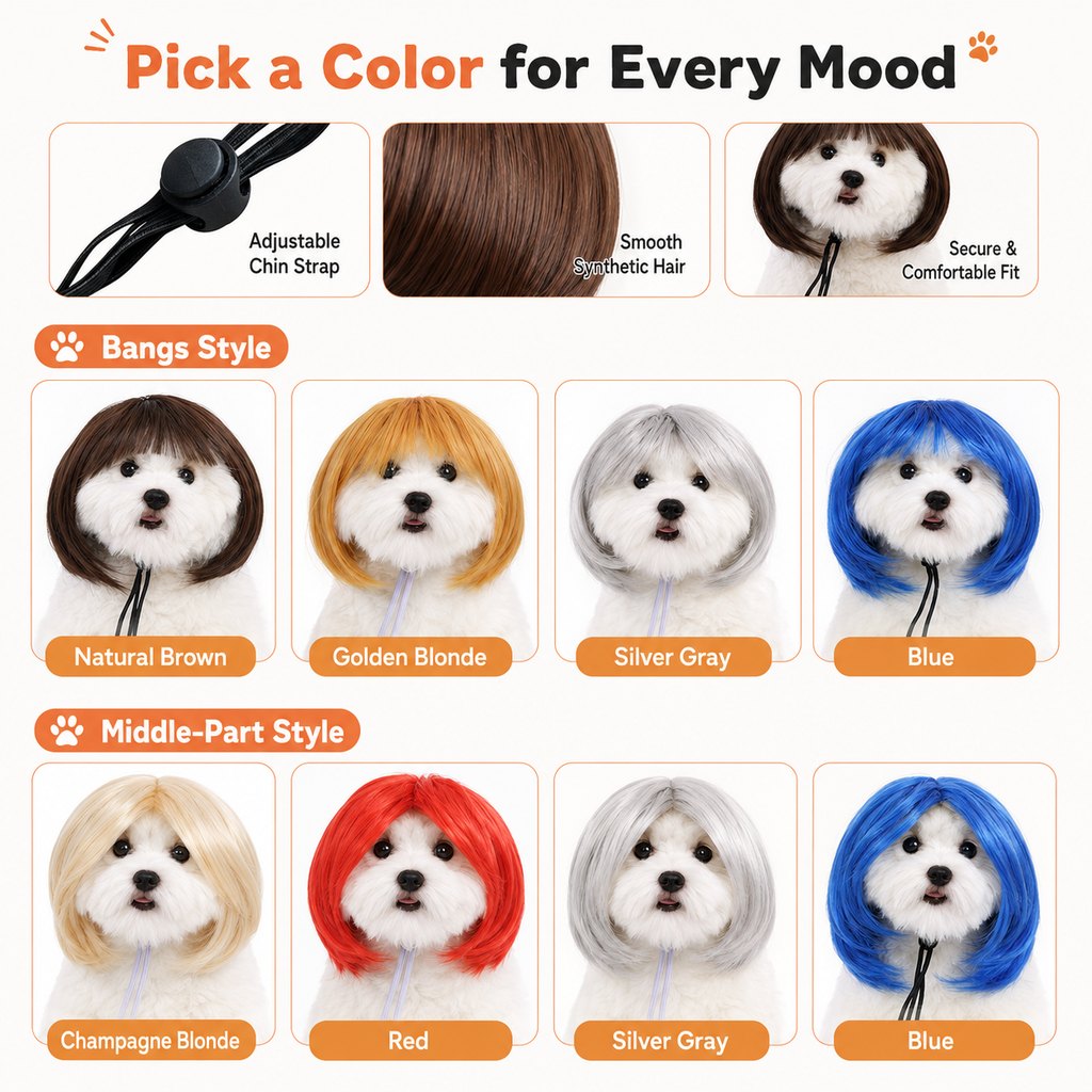 Funny Short Bob Pet Wig for Photos & Parties | Easy Costume Prop for Cats & Small Dogs