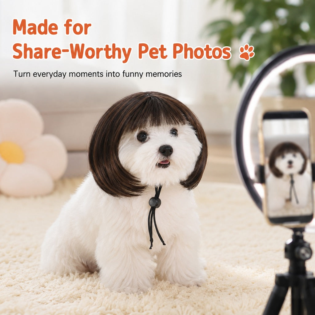 Funny Short Bob Pet Wig for Photos & Parties | Easy Costume Prop for Cats & Small Dogs