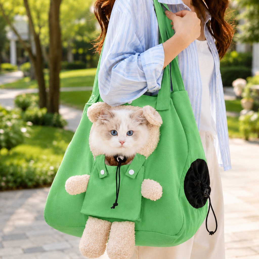 Plush Bear Cat Carrier Tote Bag