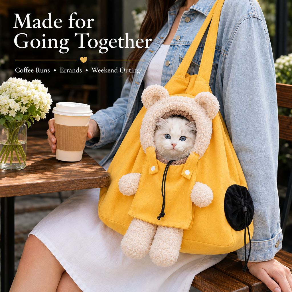 Plush Bear Cat Carrier Tote Bag