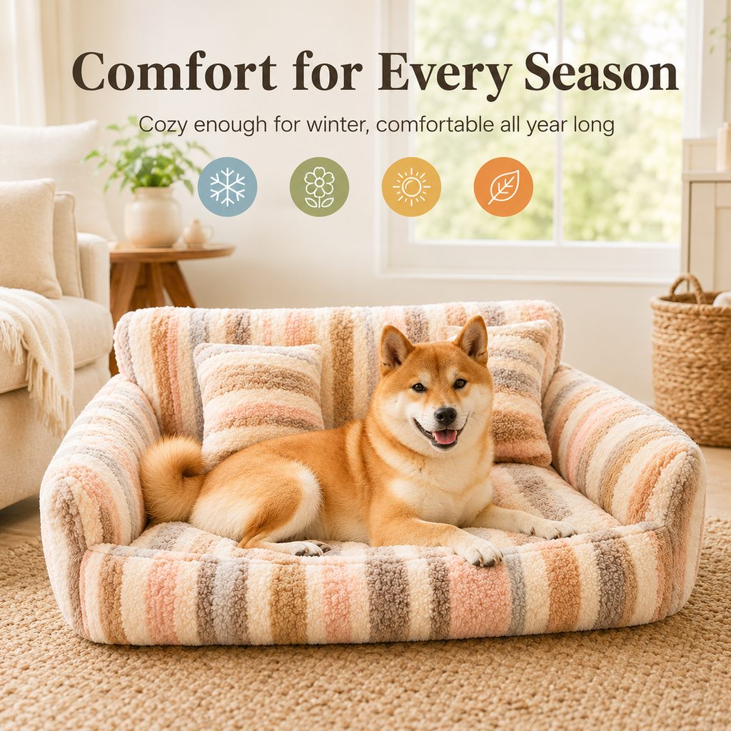 Cozy Plush Dog Sofa Bed for Living Rooms | Soft Bolstered Support for Everyday Naps