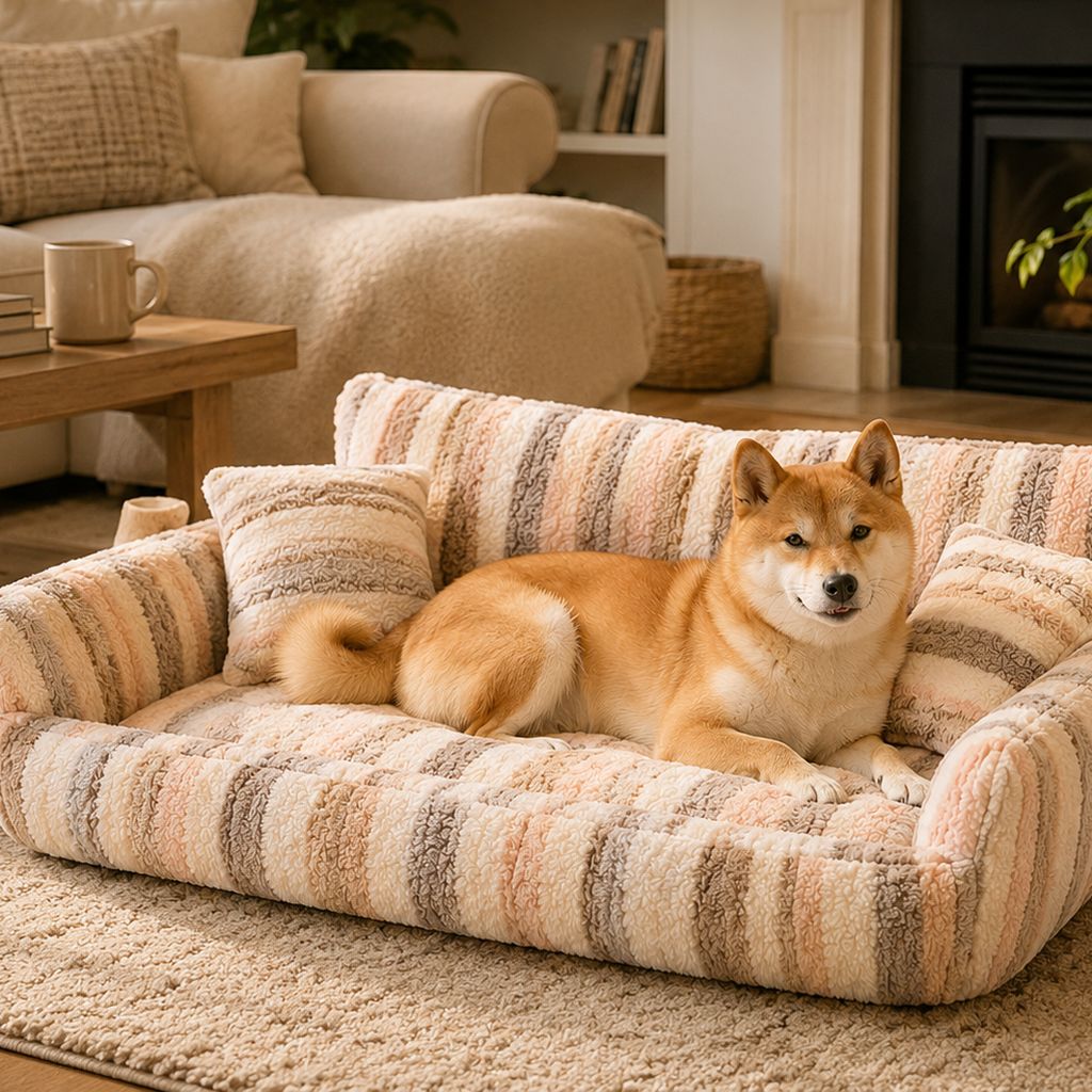 Cozy Plush Dog Sofa Bed for Living Rooms | Soft Bolstered Support for Everyday Naps