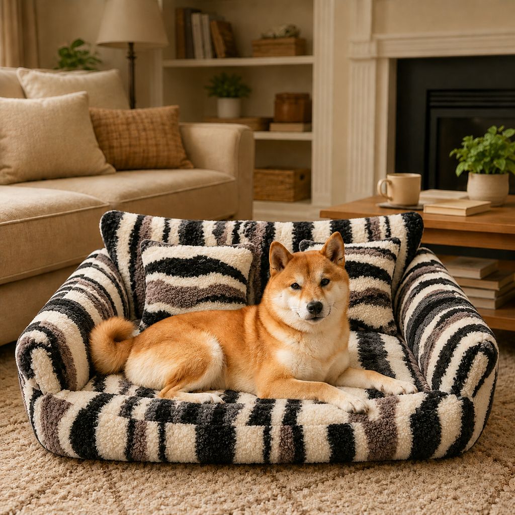 Cozy Plush Dog Sofa Bed for Living Rooms | Soft Bolstered Support for Everyday Naps