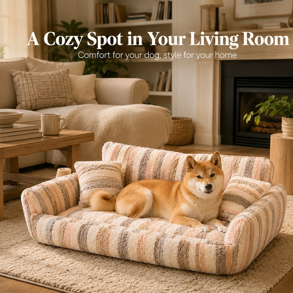 Cozy Plush Dog Sofa Bed for Living Rooms | Soft Bolstered Support for Everyday Naps