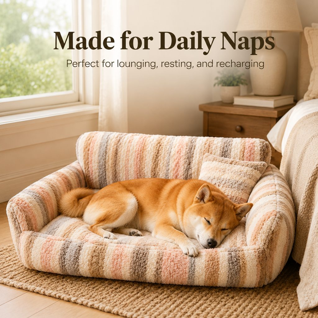 Cozy Plush Dog Sofa Bed for Living Rooms | Soft Bolstered Support for Everyday Naps
