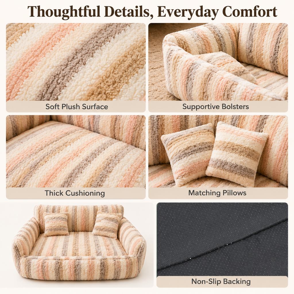 Cozy Plush Dog Sofa Bed for Living Rooms | Soft Bolstered Support for Everyday Naps