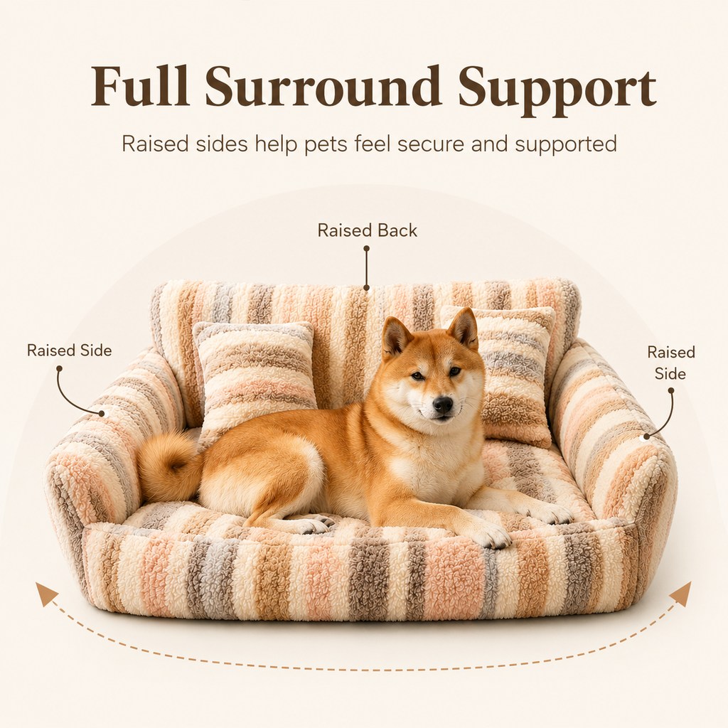 Cozy Plush Dog Sofa Bed for Living Rooms | Soft Bolstered Support for Everyday Naps