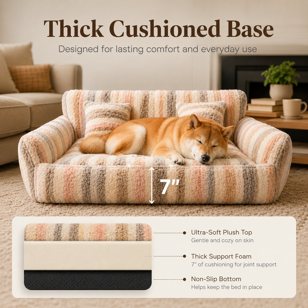 Cozy Plush Dog Sofa Bed for Living Rooms | Soft Bolstered Support for Everyday Naps