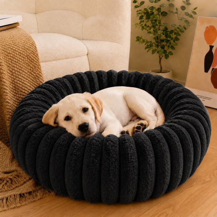 Plush Donut Dog & Cat Bed with Raised Rim | Cozy Ribbed Lounger for Naps & Everyday Rest