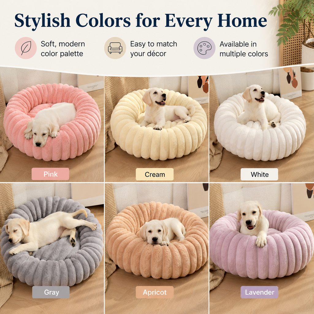 Plush Donut Dog & Cat Bed with Raised Rim | Cozy Ribbed Lounger for Naps & Everyday Rest