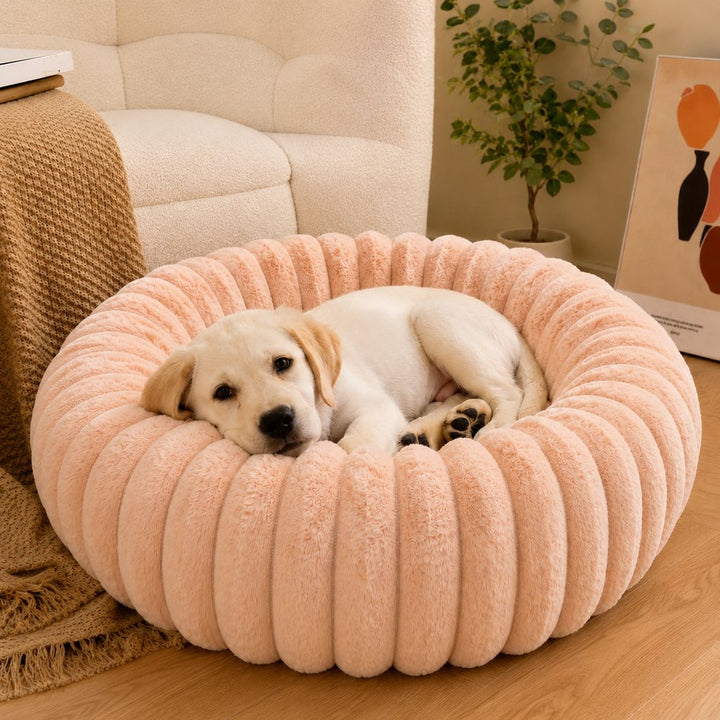 Plush Donut Dog & Cat Bed with Raised Rim | Cozy Ribbed Lounger for Naps & Everyday Rest