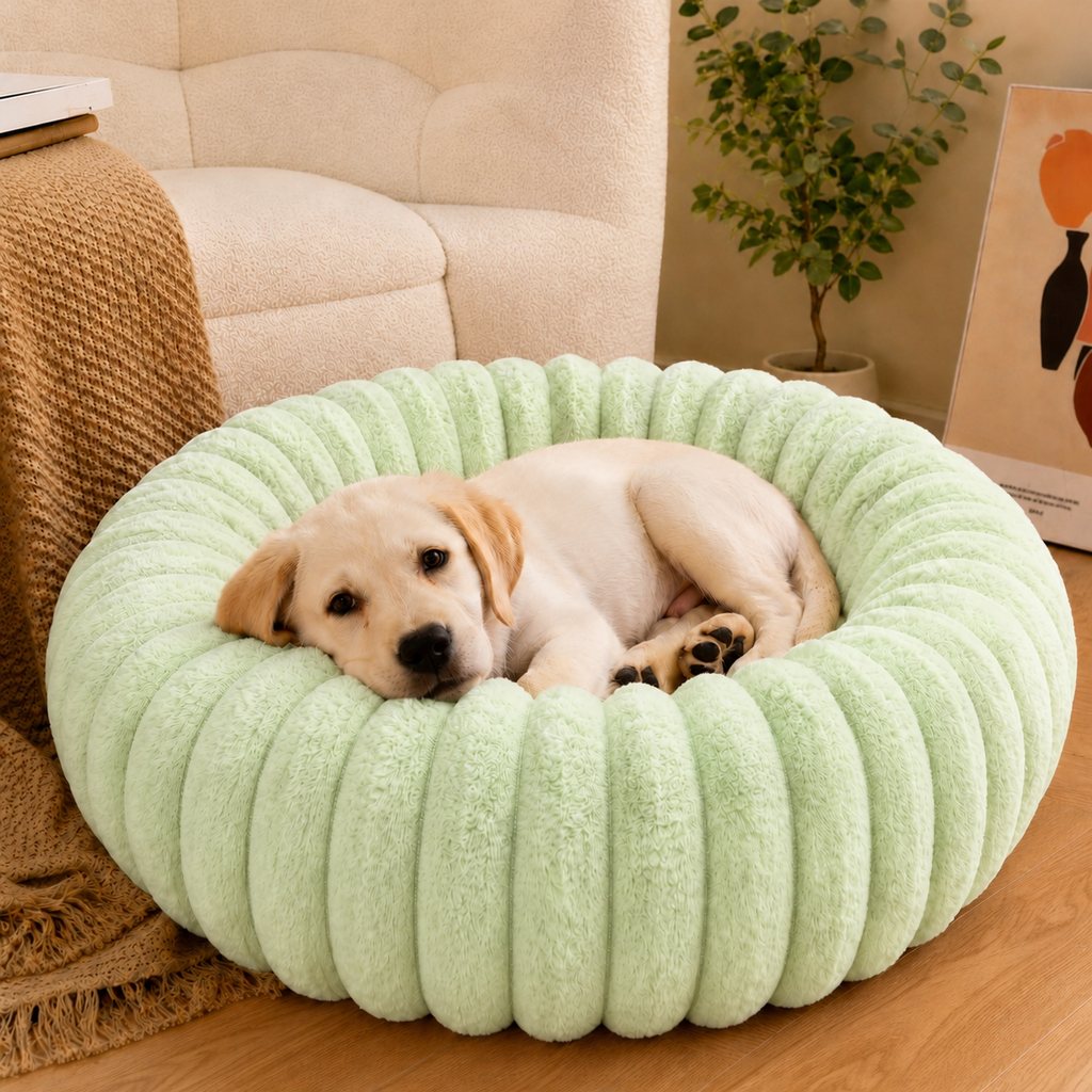 Plush Donut Dog & Cat Bed with Raised Rim | Cozy Ribbed Lounger for Naps & Everyday Rest
