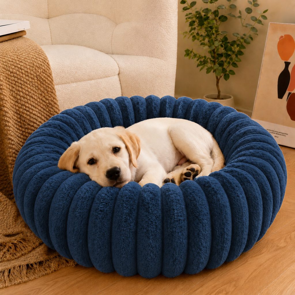 Plush Donut Dog & Cat Bed with Raised Rim | Cozy Ribbed Lounger for Naps & Everyday Rest
