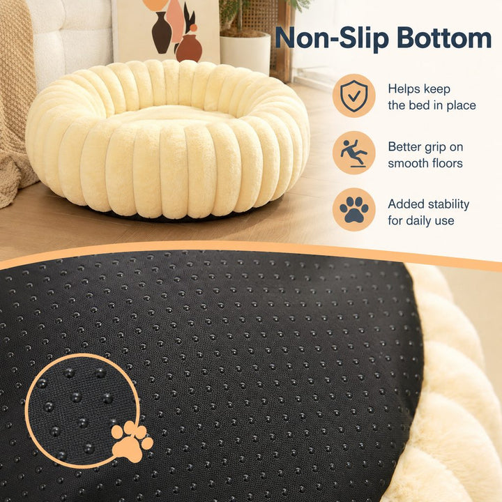 Plush Donut Dog & Cat Bed with Raised Rim | Cozy Ribbed Lounger for Naps & Everyday Rest