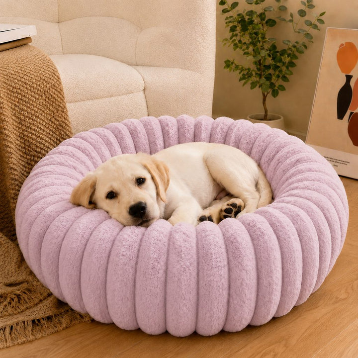 Plush Donut Dog & Cat Bed with Raised Rim | Cozy Ribbed Lounger for Naps & Everyday Rest