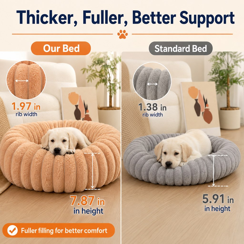 Plush Donut Dog & Cat Bed with Raised Rim | Cozy Ribbed Lounger for Naps & Everyday Rest