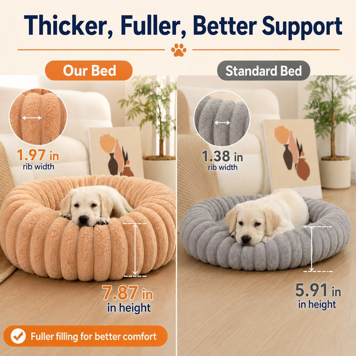 Plush Donut Dog & Cat Bed with Raised Rim | Cozy Ribbed Lounger for Naps & Everyday Rest