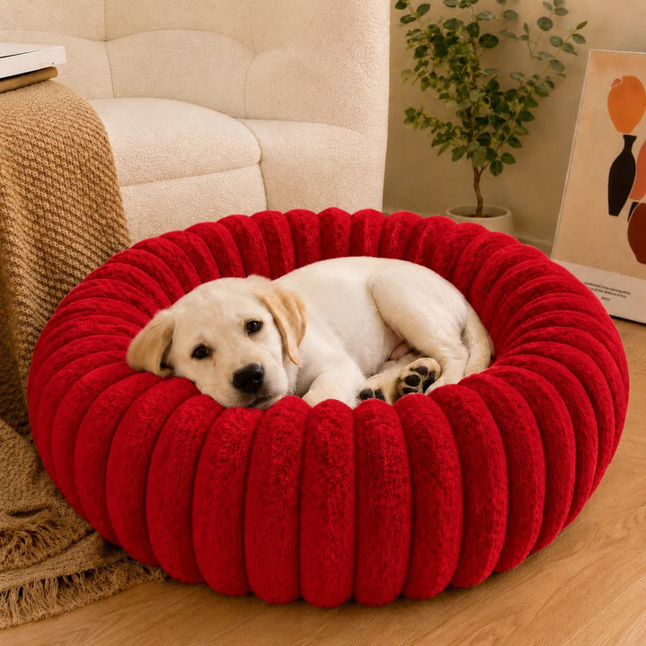 Plush Donut Dog & Cat Bed with Raised Rim | Cozy Ribbed Lounger for Naps & Everyday Rest