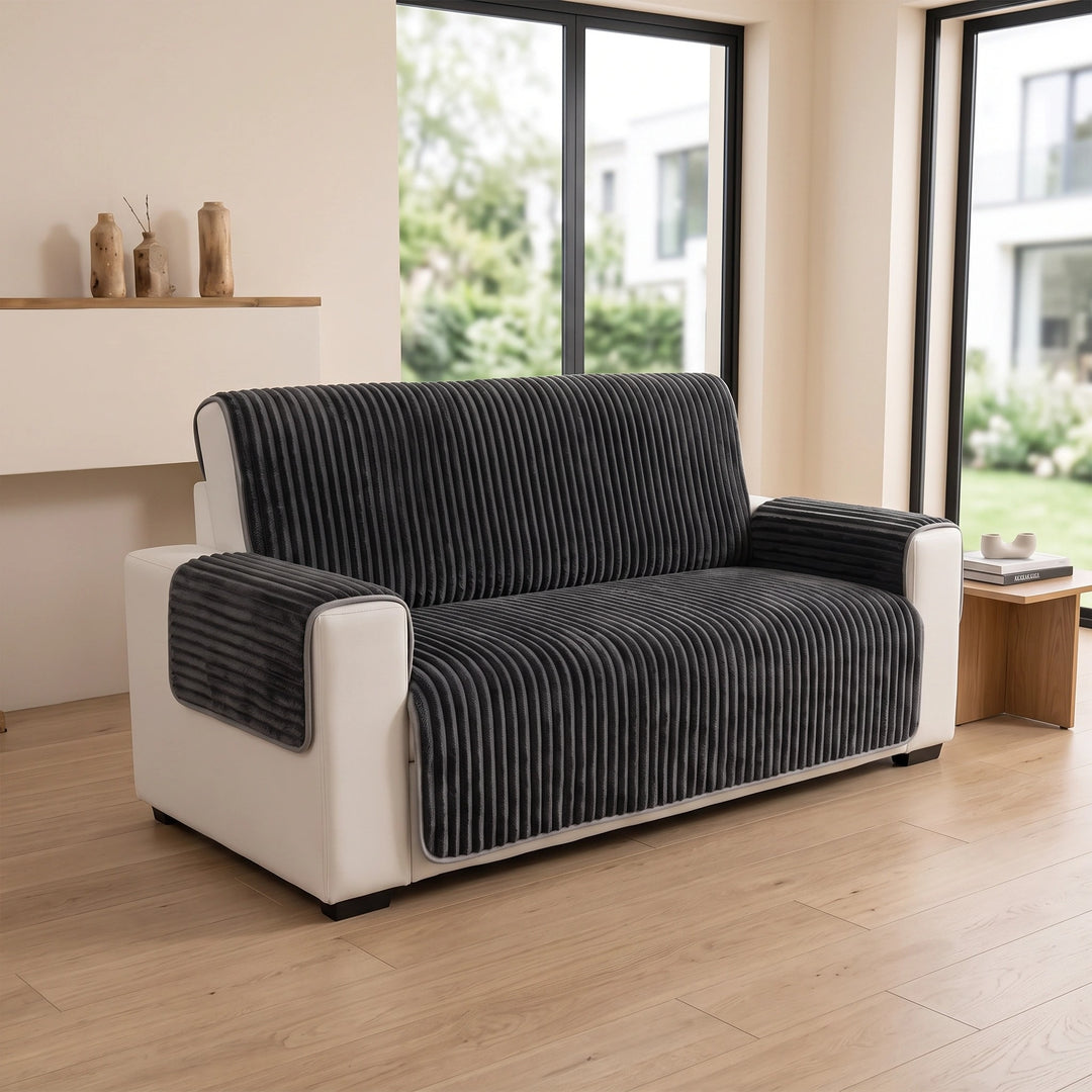 Plush Non Slip Sofa Cover with Ribbed Texture and Washable Design
