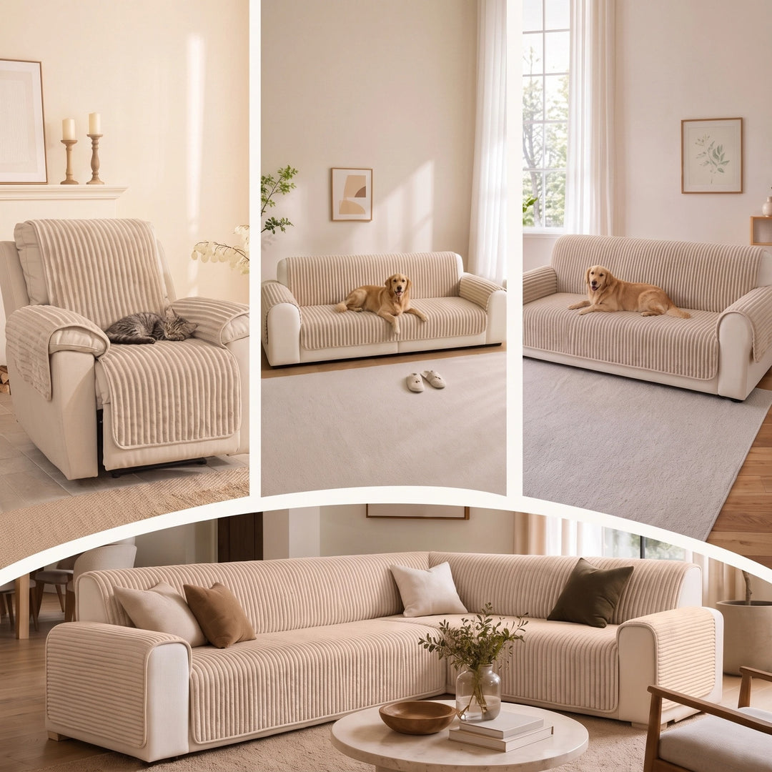 Plush Non Slip Sofa Cover with Ribbed Texture and Washable Design