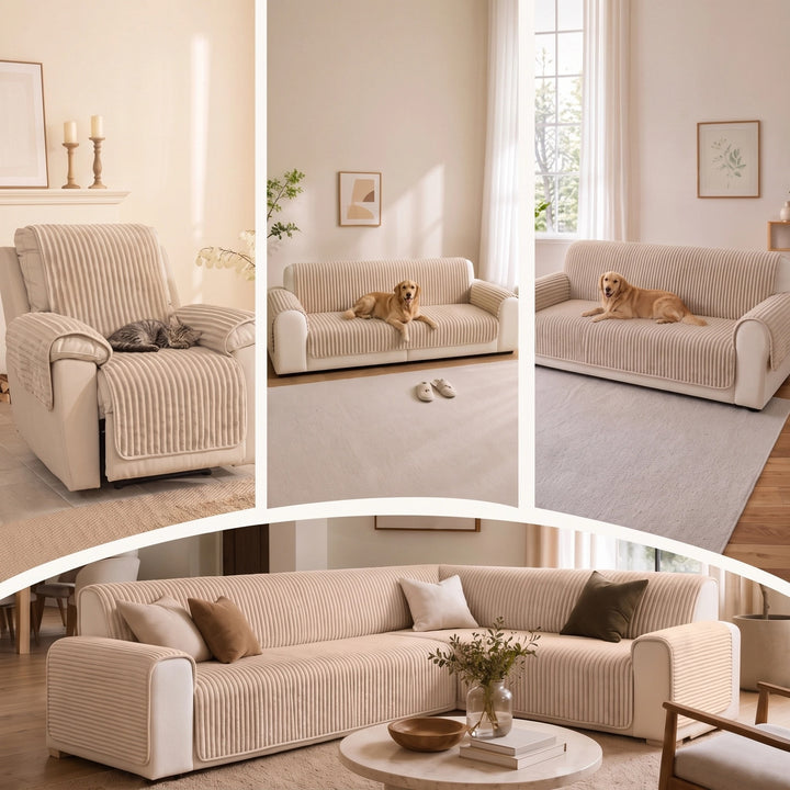 Plush Non Slip Sofa Cover with Ribbed Texture and Washable Design