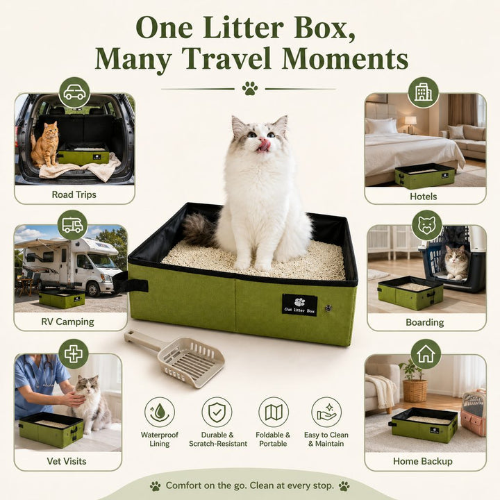 Portable Foldable Cat Litter Box for Road Trips, Hotels & RV Travel