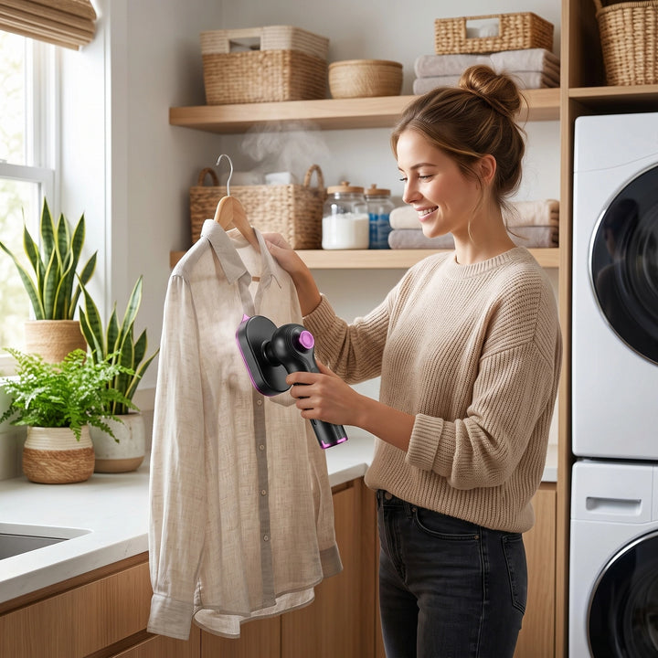 Portable Clothes Steamer with Ceramic Soleplate, 90° Handle & 60ml Water Tank