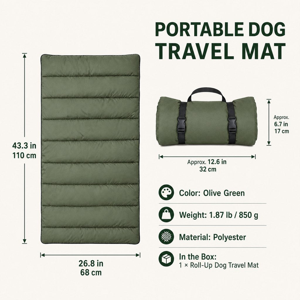 Portable Roll-Up Dog Travel Mat for Camping & Car Trips | Keeps Pets Off Damp, Dirty Ground