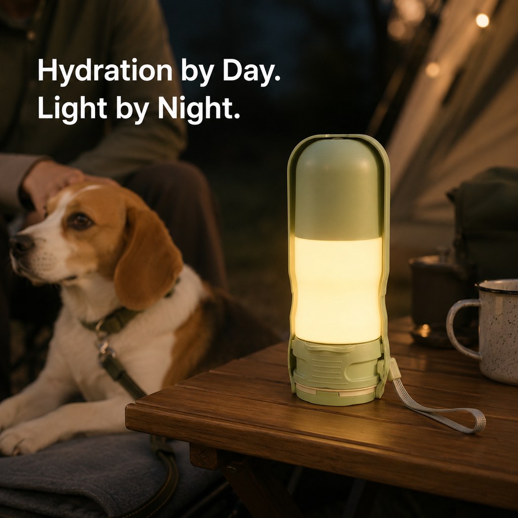 2-in-1 Portable Dog Water Bottle with LED Light