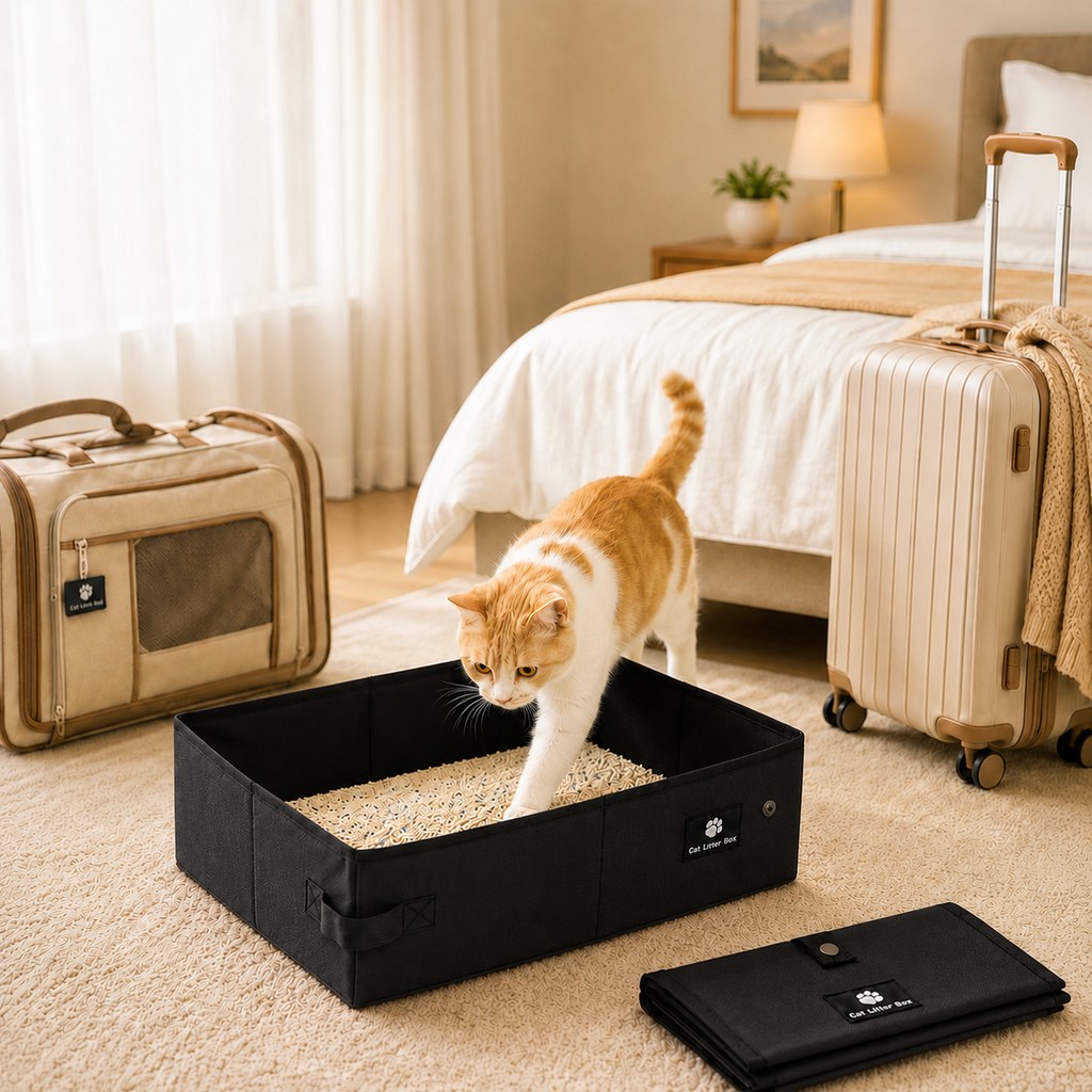 Portable Foldable Cat Litter Box for Travel, Hotels & RVs | Packs Flat, Helps Keep Floors Clean