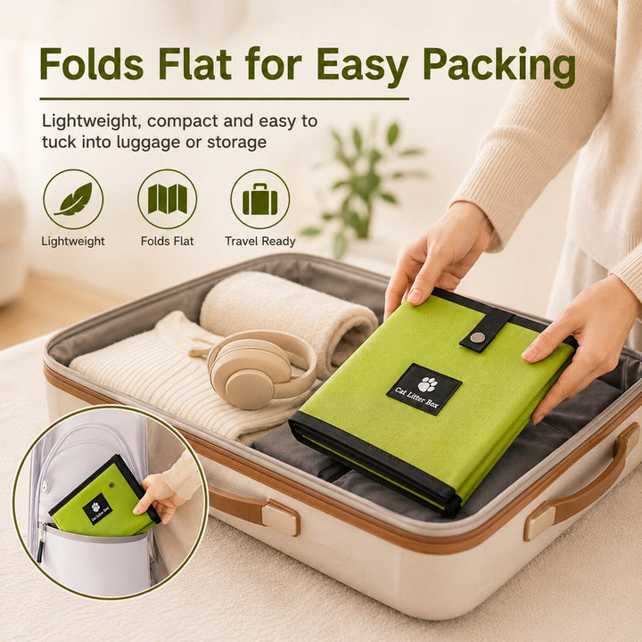 Portable Foldable Cat Litter Box for Travel, Hotels & RVs | Packs Flat, Helps Keep Floors Clean