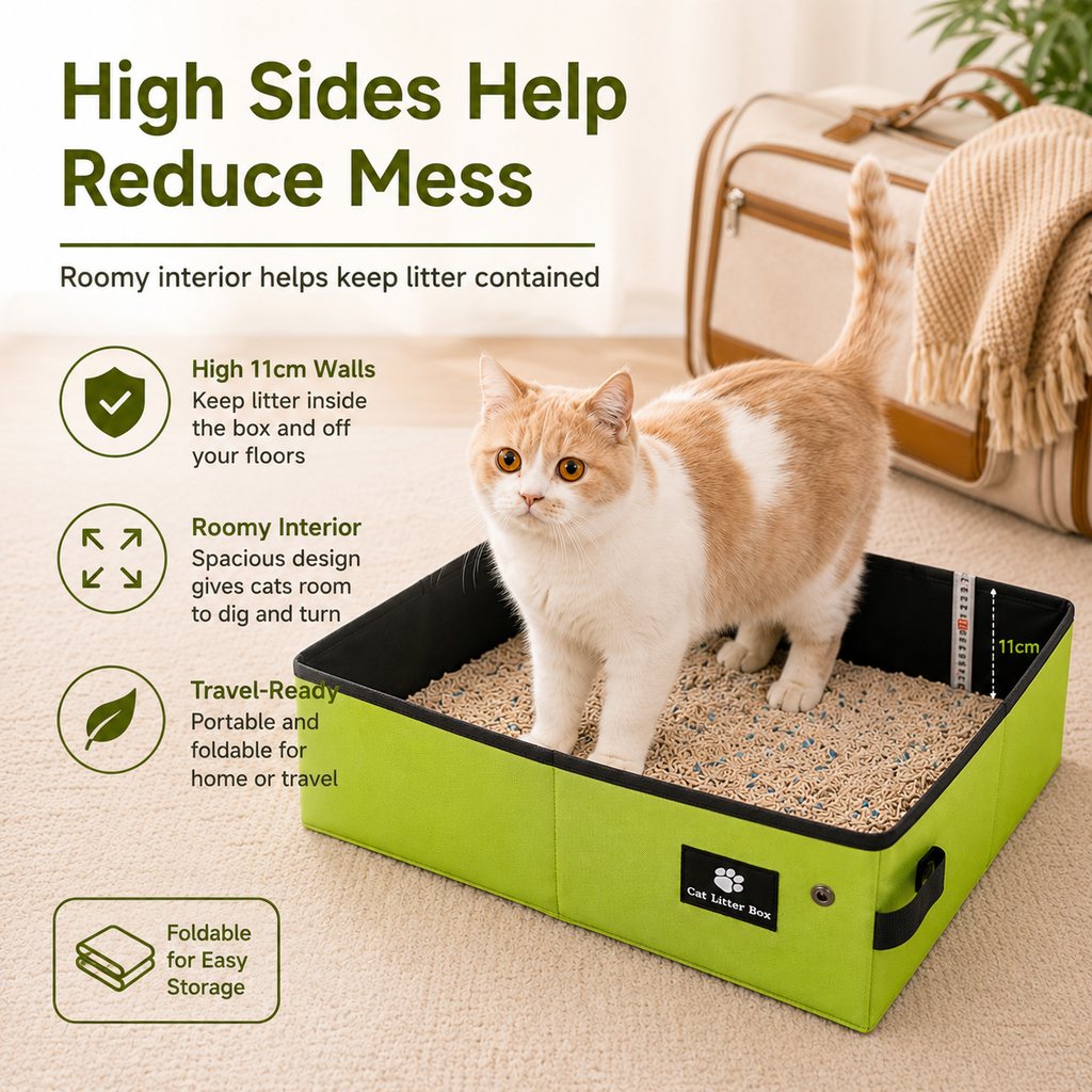 Portable Foldable Cat Litter Box for Travel, Hotels & RVs | Packs Flat, Helps Keep Floors Clean