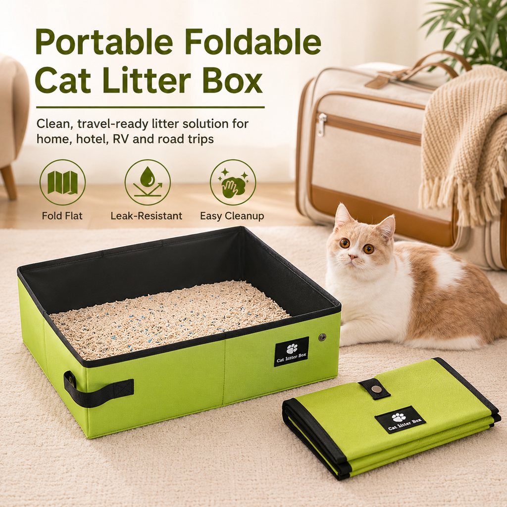 Portable Foldable Cat Litter Box for Travel, Hotels & RVs | Packs Flat, Helps Keep Floors Clean