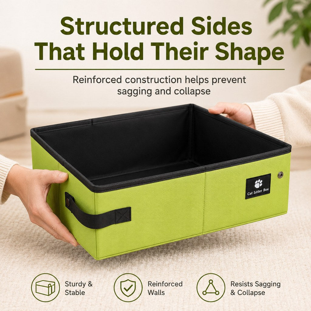 Portable Foldable Cat Litter Box for Travel, Hotels & RVs | Packs Flat, Helps Keep Floors Clean