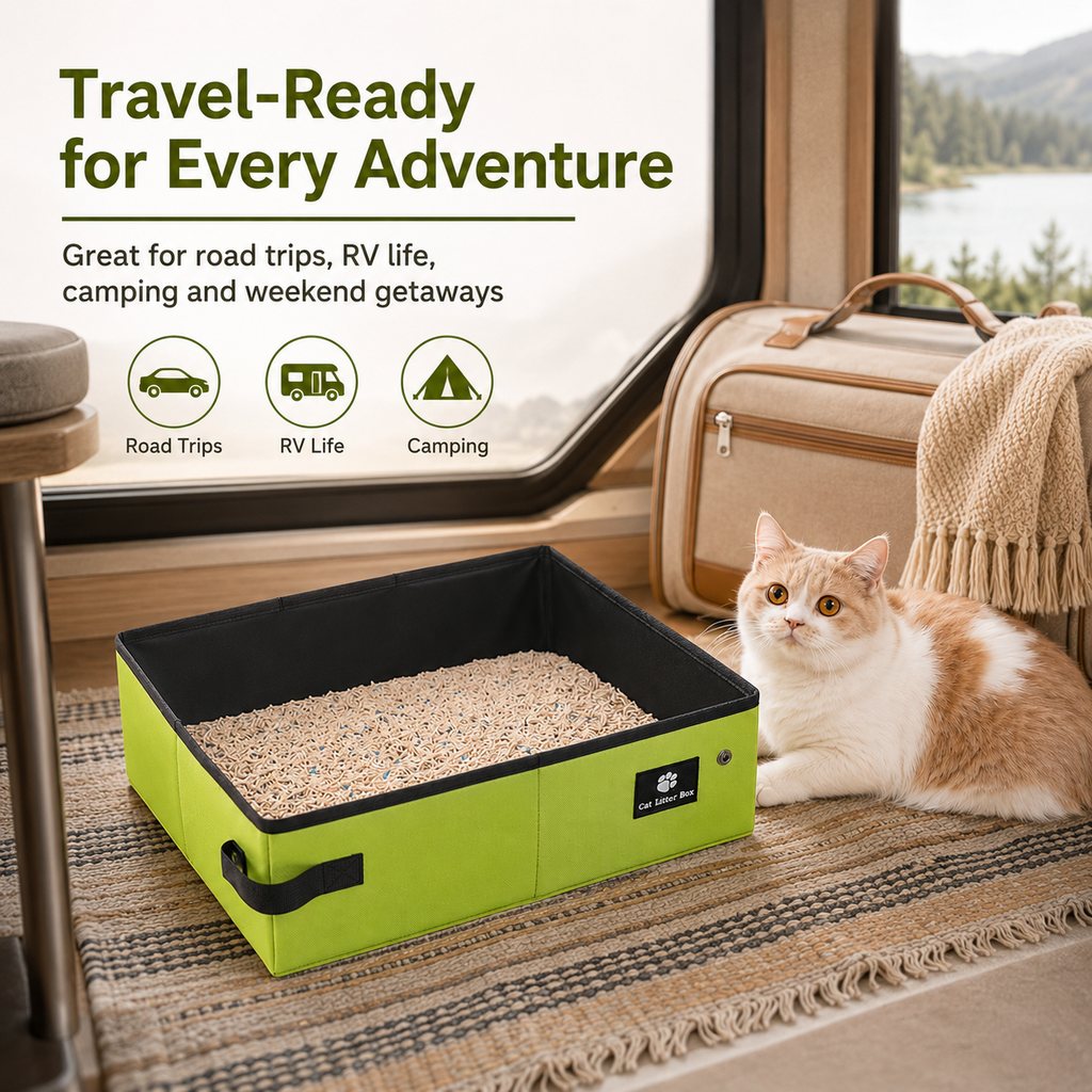Portable Foldable Cat Litter Box for Travel, Hotels & RVs | Packs Flat, Helps Keep Floors Clean