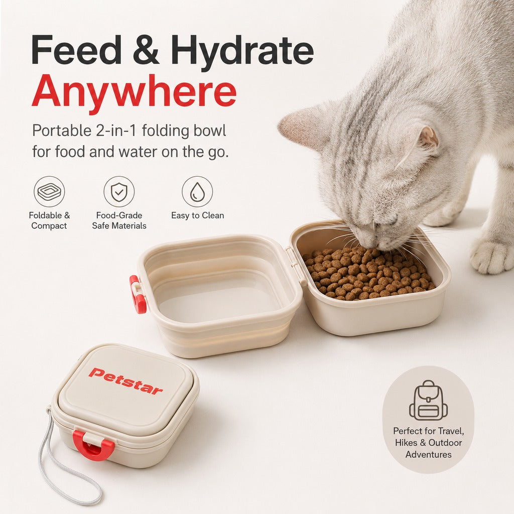 Portable 2-in-1 Folding Pet Bowl for Walks & Travel | Keeps Food and Water Separate
