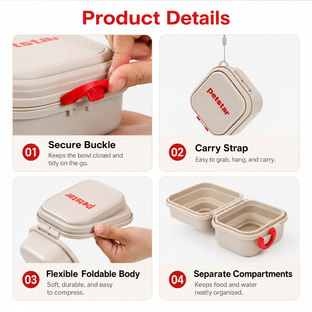 Portable 2-in-1 Folding Pet Bowl for Walks & Travel | Keeps Food and Water Separate