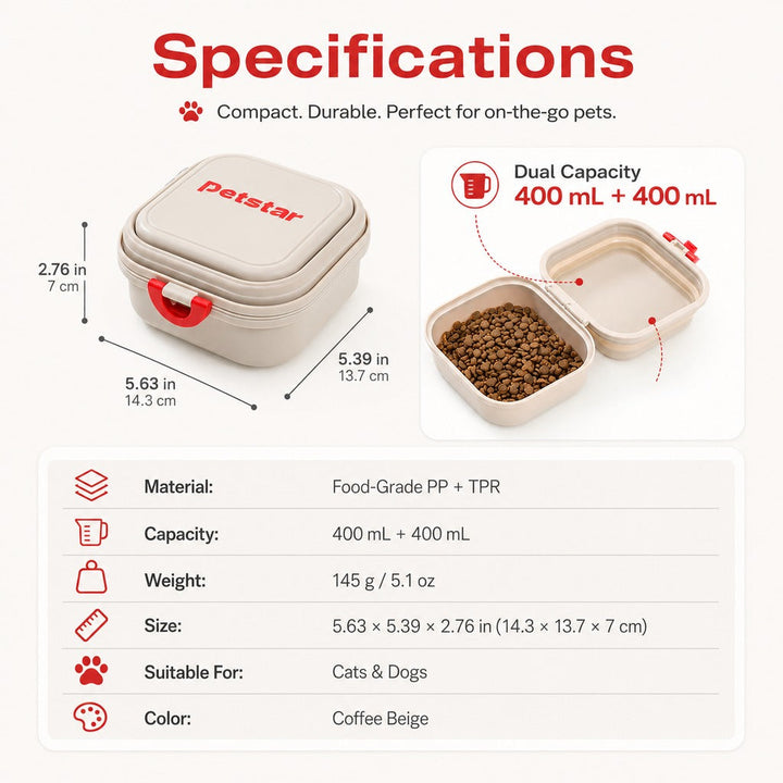 Portable 2-in-1 Folding Pet Bowl for Walks & Travel | Keeps Food and Water Separate