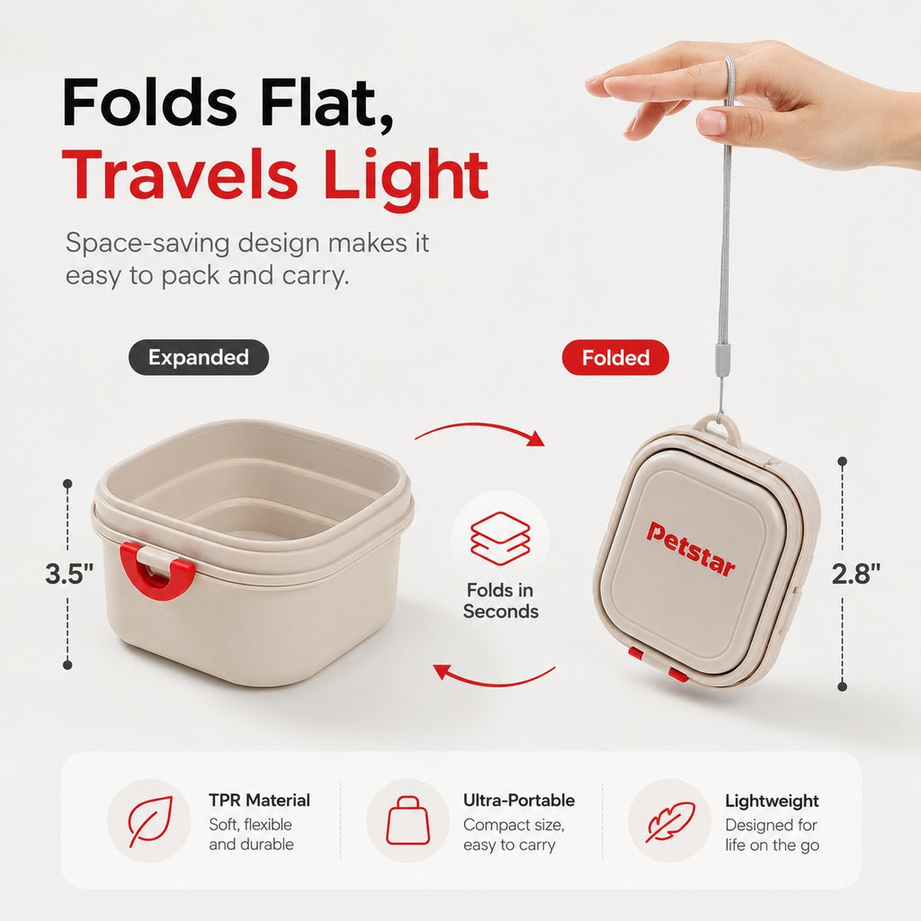 Portable 2-in-1 Folding Pet Bowl for Walks & Travel | Keeps Food and Water Separate