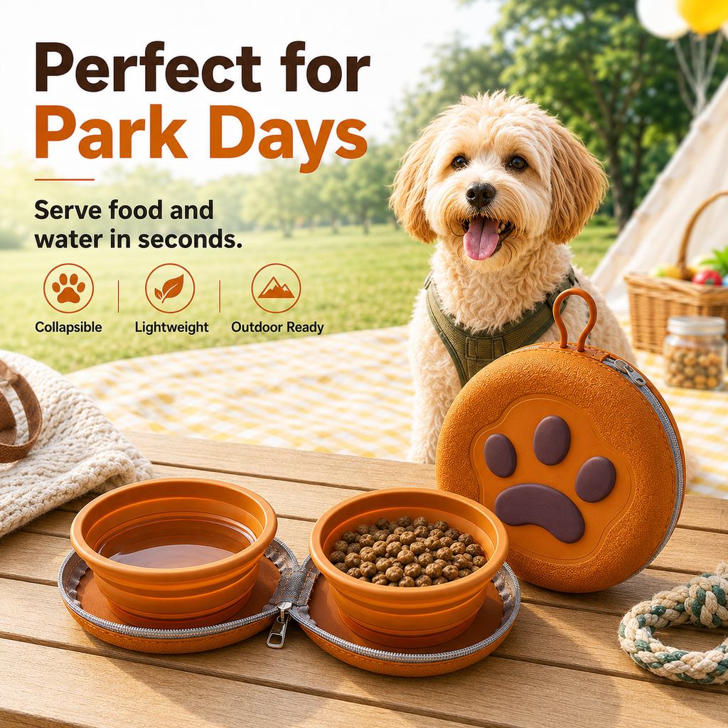 Paw-Shaped Collapsible Pet Travel Bowl Set for Walks, Camping & Road Trips