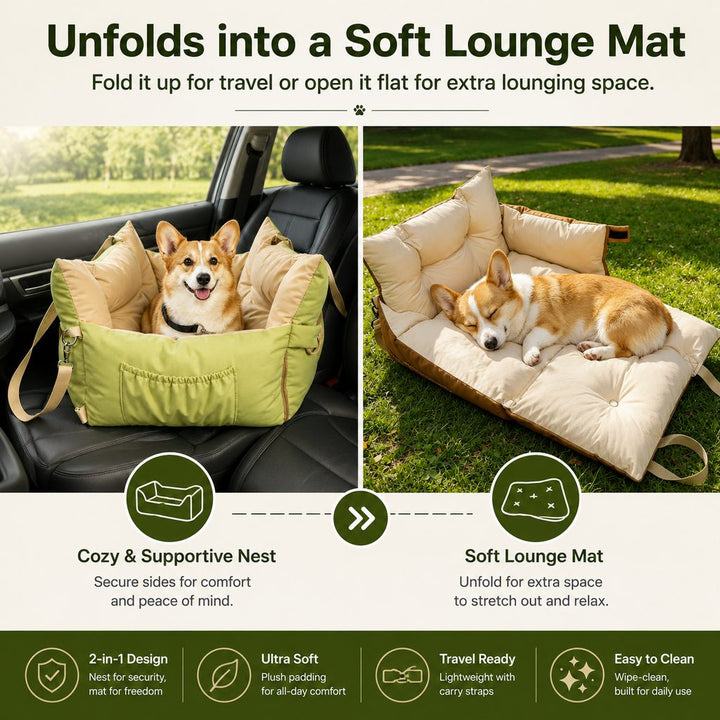 Portable Pet Car Bed for Road Trips, Camping & Home Lounging