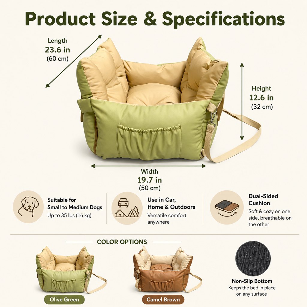 Portable Pet Car Bed for Road Trips, Camping & Home Lounging