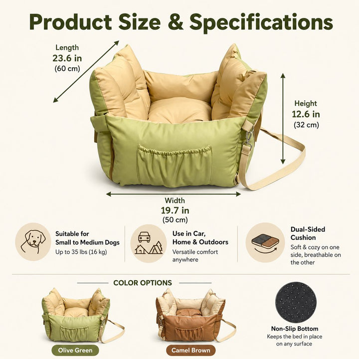 Portable Pet Car Bed for Road Trips, Camping & Home Lounging
