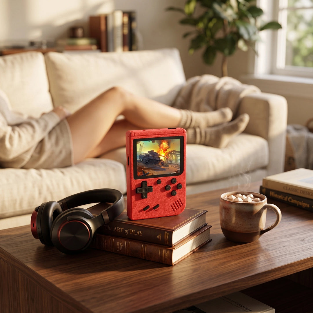 Portable Retro Gaming Console with 400+ Games, Rechargeable Battery & AV Cable