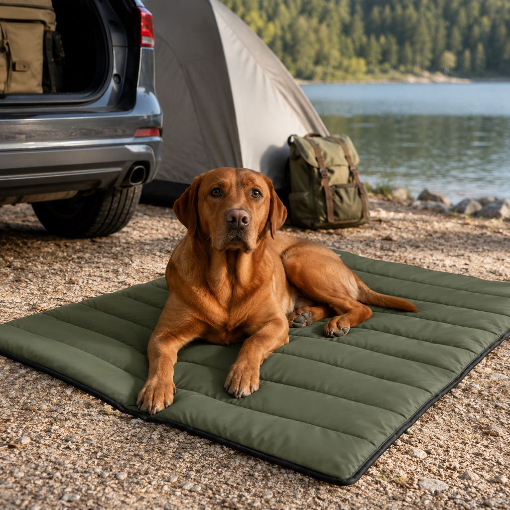 Portable Roll-Up Dog Travel Mat for Camping & Car Trips | Keeps Pets Off Damp, Dirty Ground