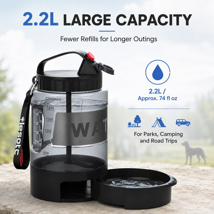 2.2L Portable Dog Travel Water Bottle with Pull-Out Bowl