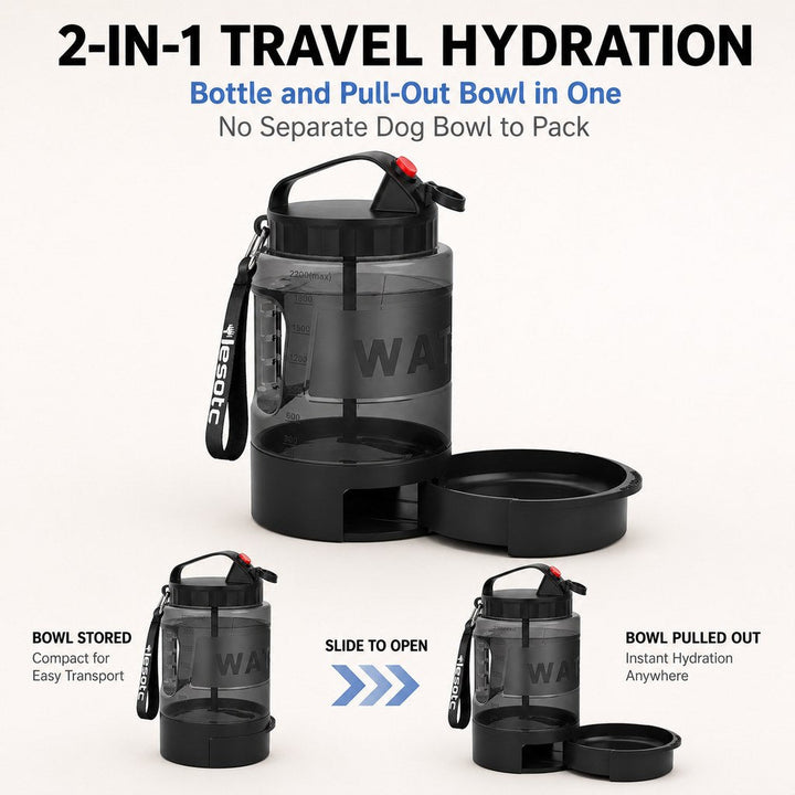 2.2L Portable Dog Travel Water Bottle with Pull-Out Bowl