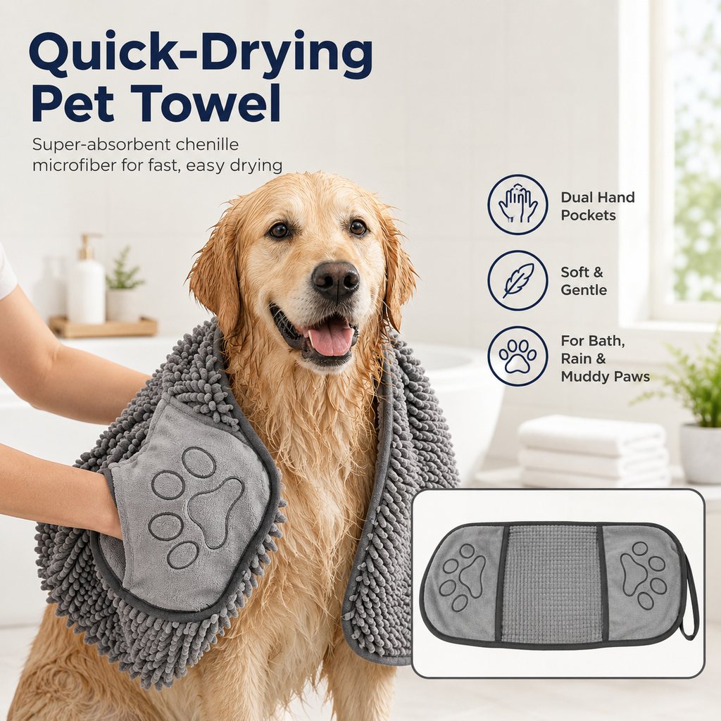 Quick-Drying Pet Towel for Bath Time & Rainy Walks